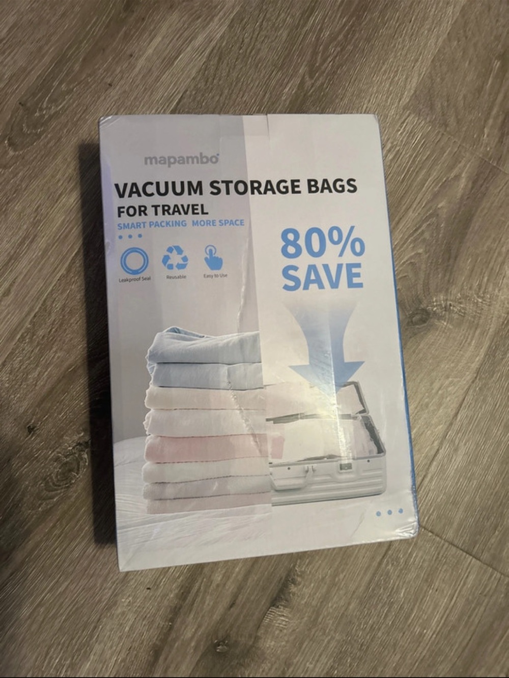 Vacuum Storage Bags for Travel - White & Light Blue